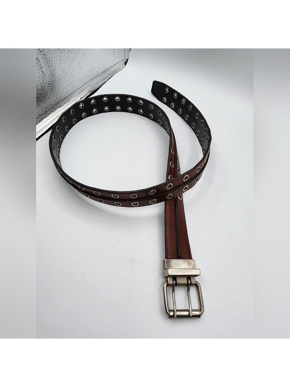 Brown Leather Belt with Silver Buckle